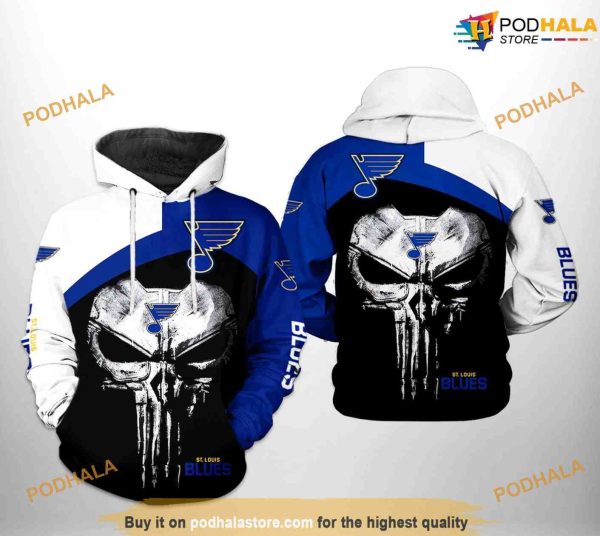 St. Louis Blues NHL Skull Punisher NHL Hoodie 3D