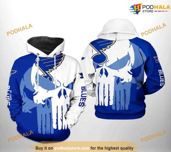 St. Louis Blues NHL Team Skull NHL Hoodie 3D