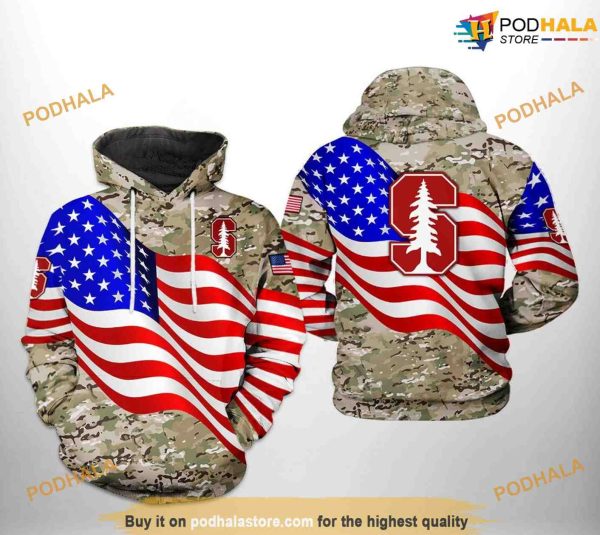 Stanford Cardinals US Flag Camo Veteran NCAA 3D Hoodie