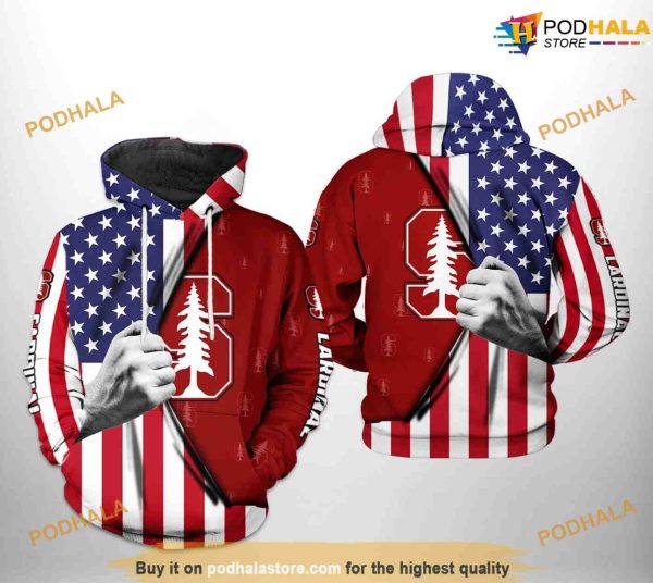 Stanford Cardinals US Flag NCAA 3D Hoodie