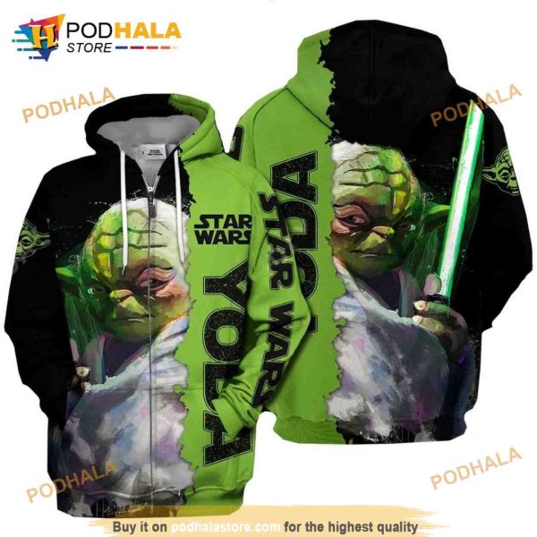 Star Wars Baby Yoda Holding Lightsaber 3D Hoodie Sweatshirt