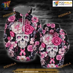 Sugar Skull – Breast Cancer Ribbon All Over Printed 3D Hoodie Sweatshirt