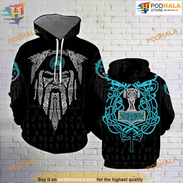 Symbols With Viking Warrior All Over Printed 3D Hoodie Sweatshirt