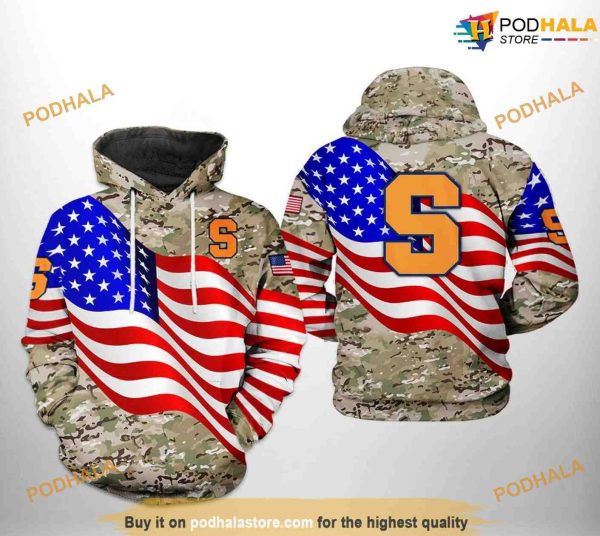 Syracuse Orange US Flag Camo Veteran NCAA 3D Hoodie