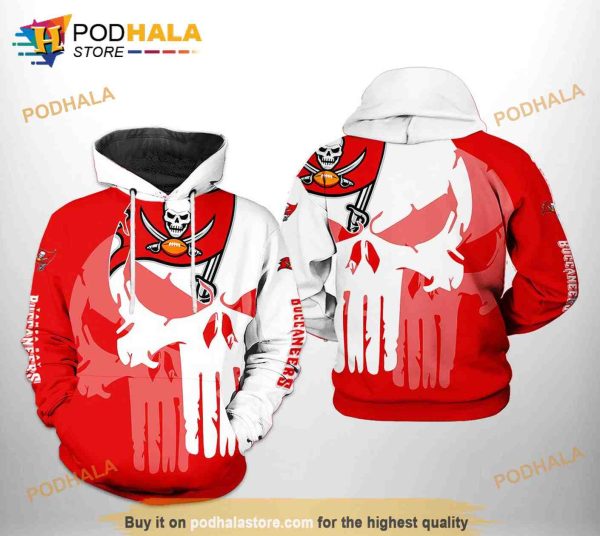 Tampa Bay Buccaneers NFL Team Skull 3D Hoodie Sweatshirt