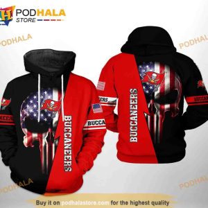 Tampa Bay Buccaneers NFL US Flag Skull Team 3D Hoodie Sweatshirt