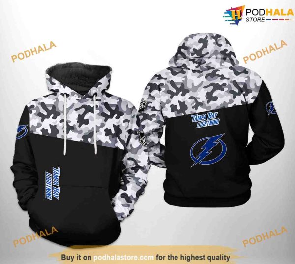 Tampa Bay Lightning NHL Camo Veteran NHL Hoodie 3D