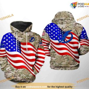 Tampa Bay Lightning NHL US FLag Camo Veteran NHL Hoodie 3D