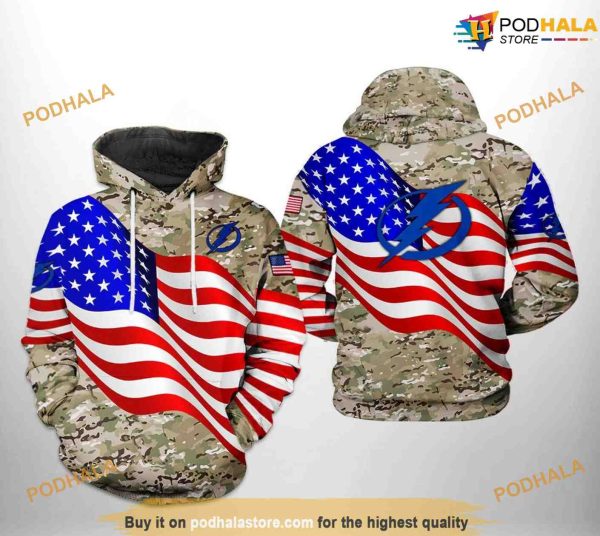 Tampa Bay Lightning NHL US FLag Camo Veteran NHL Hoodie 3D