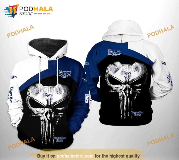 Tampa Bay Rays MLB Skull Punisher 3D Hoodie