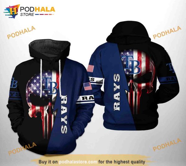 Tampa Bay Rays MLB US Flag Skull 3D Hoodie