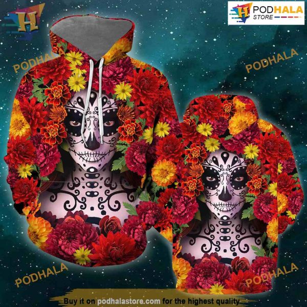 Tattoo Girl Mexico Day Of The Dead 3D Hoodie Sweatshirt