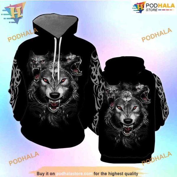 Tattoo Wolf All Over Printed 3D Hoodie Sweatshirt