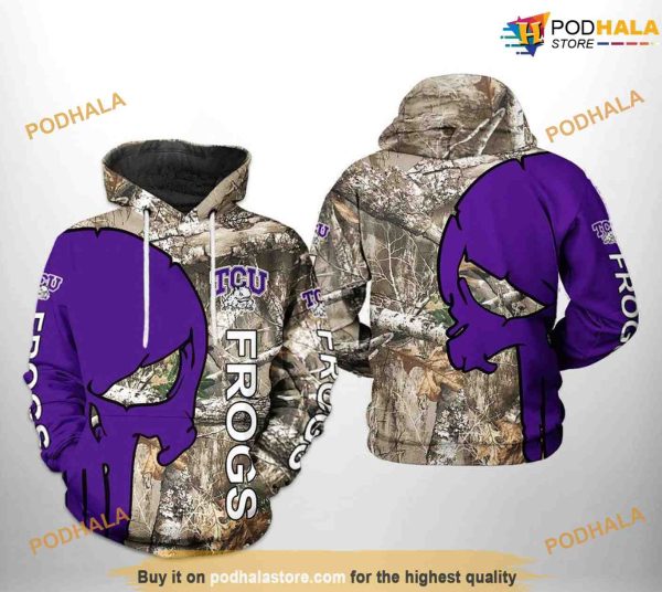 Tcu Horned Frogs Camo Veteran Hunting NCAA 3D Hoodie