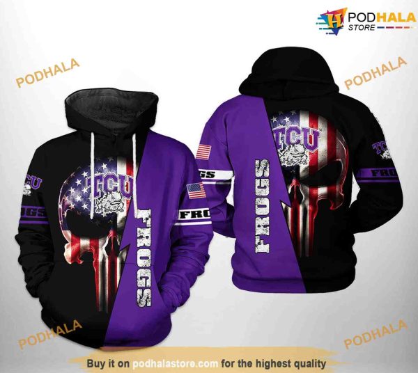 Tcu Horned Frogs US Flag Skull NCAA 3D Hoodie