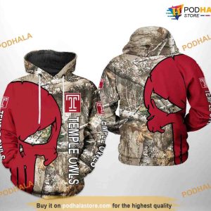 Temple Owls Camo Veteran Hunting NCAA 3D Hoodie