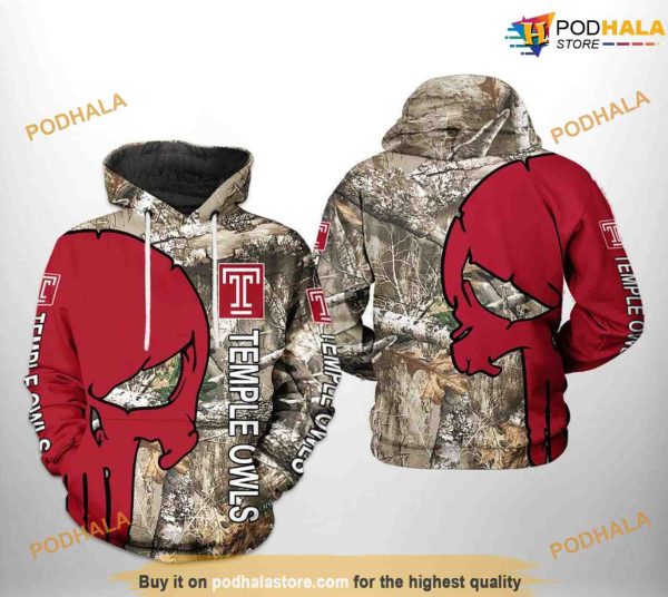 Temple Owls Camo Veteran Hunting NCAA 3D Hoodie