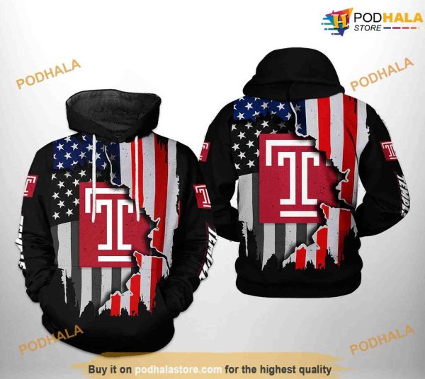 Temple Owls US Flag NCAA 3D Hoodie