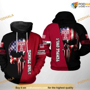 Temple Owls US Flag Skull NCAA 3D Hoodie