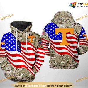 Tennessee Volunteers US Flag Camo Veteran NCAA 3D Hoodie