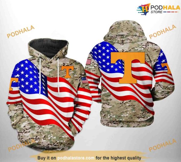 Tennessee Volunteers US Flag Camo Veteran NCAA 3D Hoodie