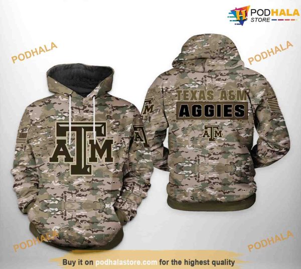 Texas A&M Aggies Camo Veteran NCAA 3D Hoodie