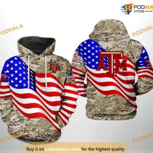 Texas A&M Aggies US Flag Camo Veteran NCAA 3D Hoodie