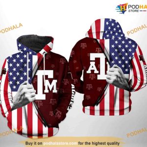 Texas A&M Aggies US Flag NCAA 3D Hoodie