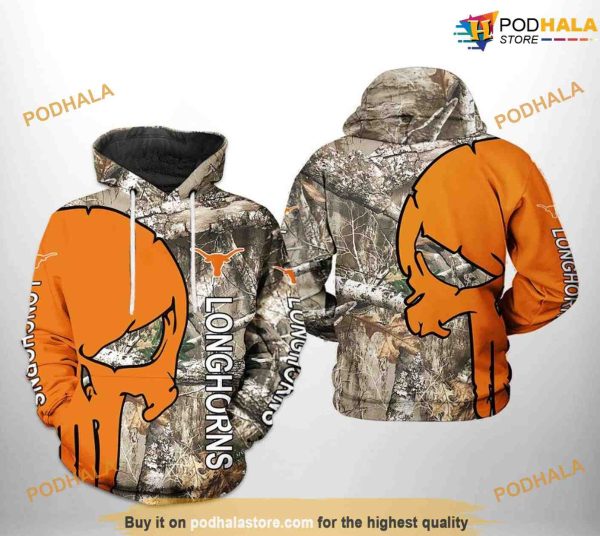 Texas Longhorns Camo Veteran Hunting NCAA 3D Hoodie