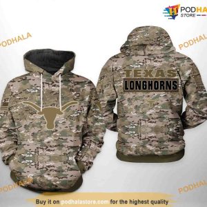 Texas Longhorns Camo Veteran NCAA 3D Hoodie