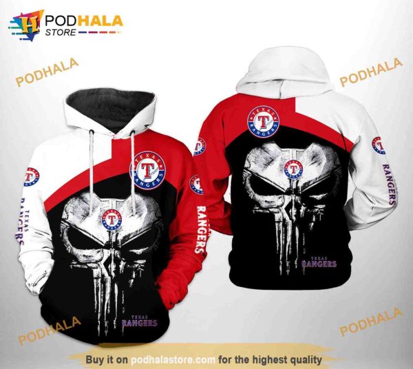 Texas Rangers MLB Skull Punisher 3D Hoodie