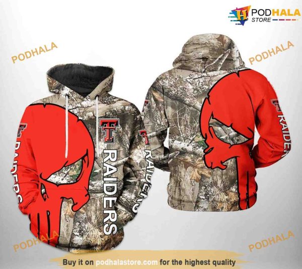 Texas Tech Red Raiders Camo Veteran Hunting NCAA 3D Hoodie