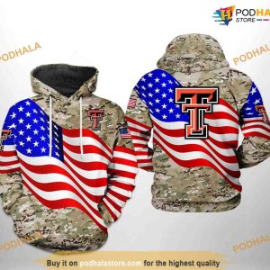 Texas Tech Red Raiders US Flag Camo Veteran NCAA 3D Hoodie