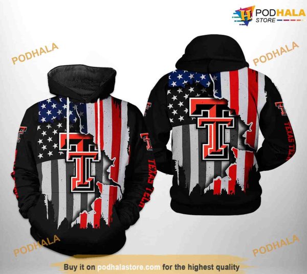 Texas Tech Red Raiders US Flag NCAA 3D Hoodie