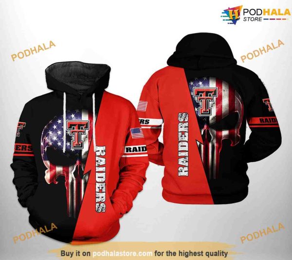 Texas Tech Red Raiders US Flag Skull NCAA 3D Hoodie