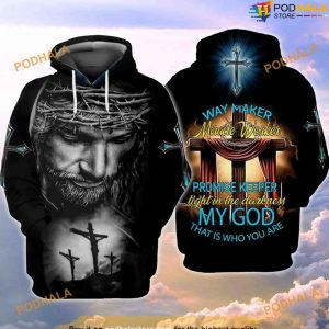 The Cross Jesus Way Maker Miracle Worker Promise Keeper Light 3D Christmas Hoodie