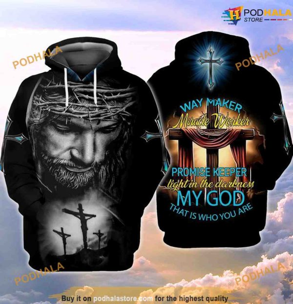 The Cross Jesus Way Maker Miracle Worker Promise Keeper Light 3D Christmas Hoodie