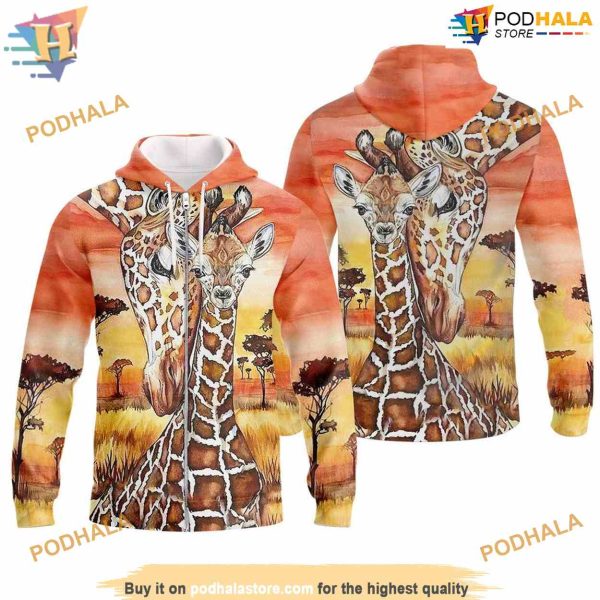 The Mother And Child Giraffe Animals Africa Forest 3D Hoodie