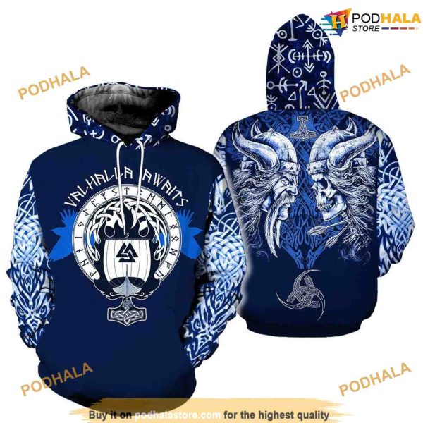 The Viking Blue 3D All Over Printed AOP Unisex Funny Christmas Hoodie