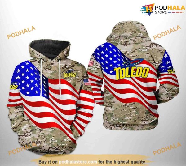 Toledo Rockets US Flag Camo Veteran NCAA 3D Hoodie