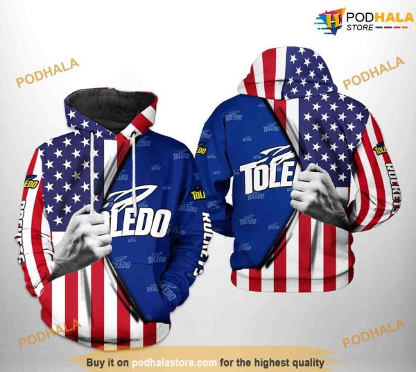 Toledo Rockets US Flag NCAA 3D Hoodie