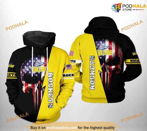 Toledo Rockets US Flag Skull NCAA 3D Hoodie