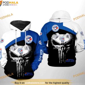 Toronto Blue Jays MLB Skull Punisher 3D Hoodie