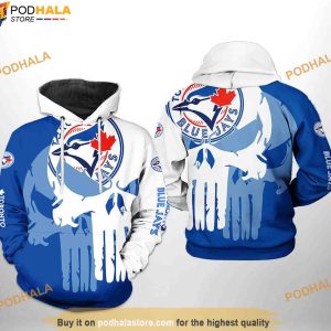 Toronto Blue Jays MLB Team Skull 3D Hoodie