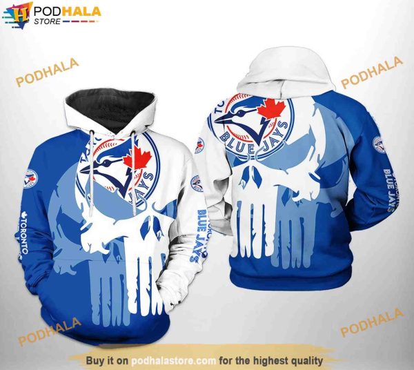 Toronto Blue Jays MLB Team Skull 3D Hoodie