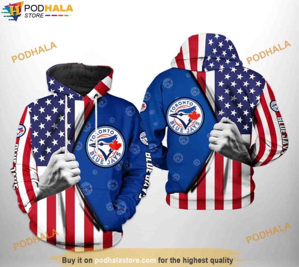 Toronto Blue Jays MLB US Flag 3D Hoodie