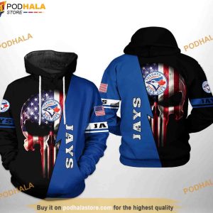 Toronto Blue Jays MLB US Flag Skull 3D Hoodie