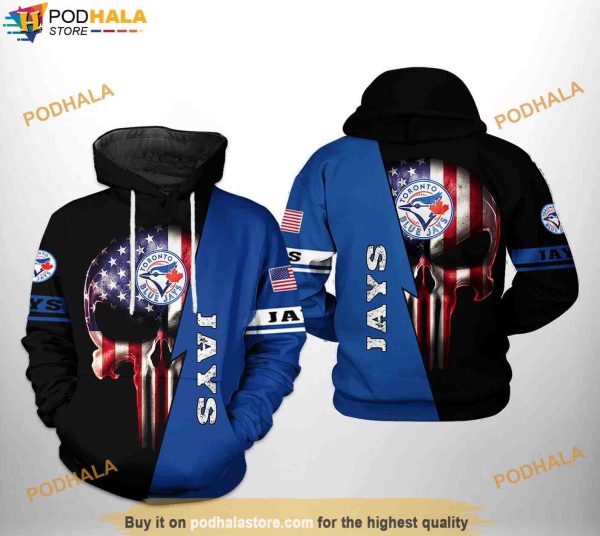 Toronto Blue Jays MLB US Flag Skull 3D Hoodie