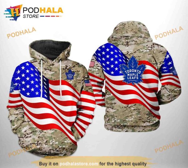 Toronto Maple Leafs NHL US FLag Camo Veteran 3D Hoodie Sweatshirt