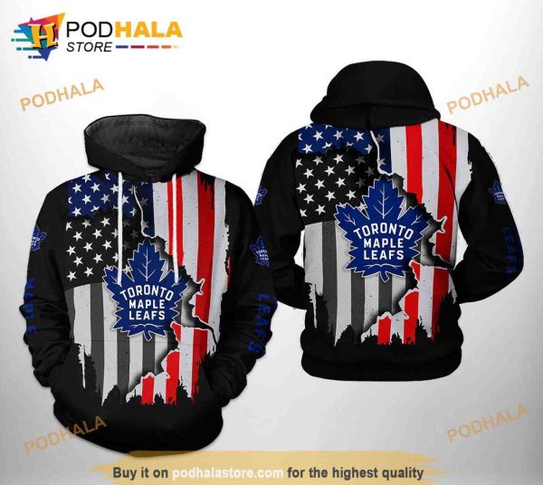 Toronto Maple Leafs NHL US FLag Team 3D Hoodie Sweatshirt